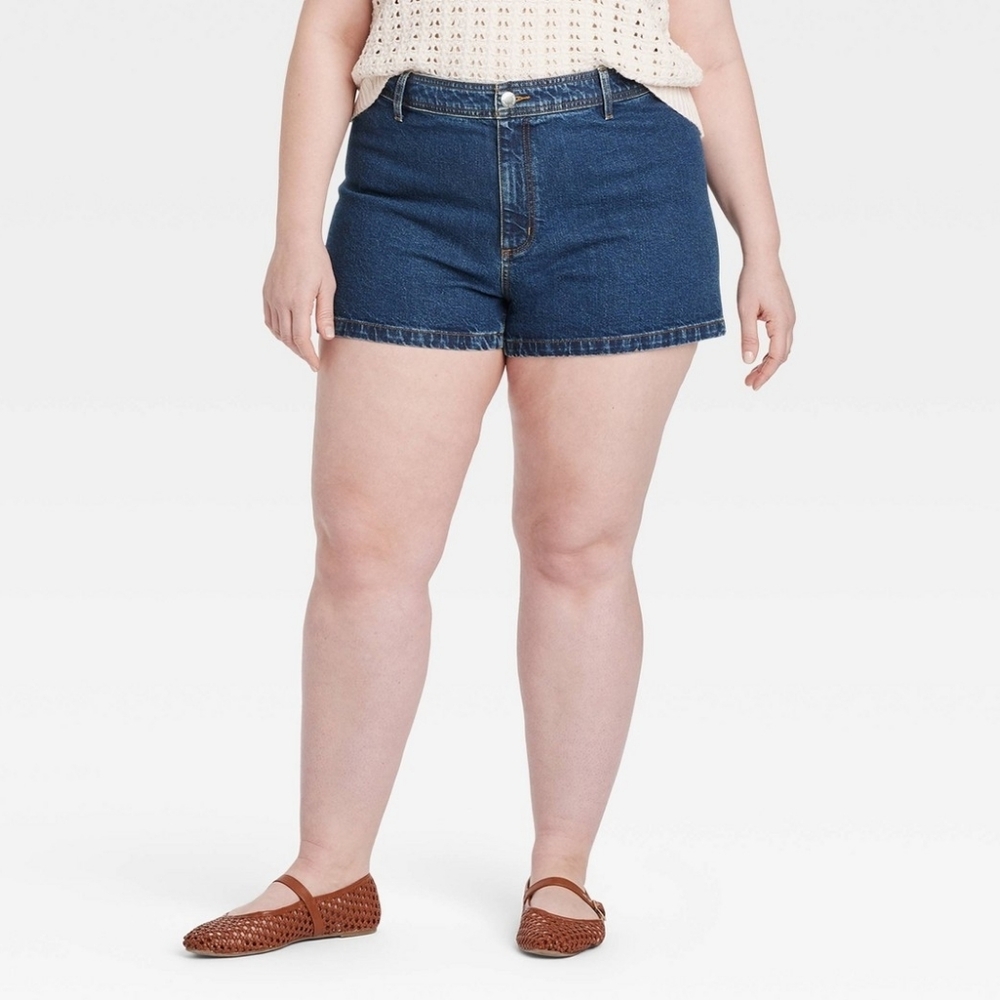 Women's High-Rise Sailor Denim Shorts, Dark Wash Blue, Size 17 NWT